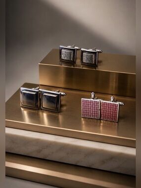 3 Elegant Sliver Tone Cufflinks Sets